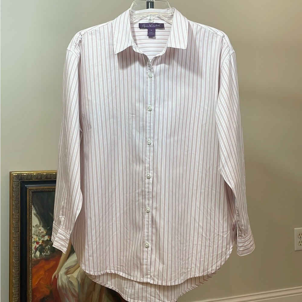 Gloria Vanderbilt Pink Striped Button Down Wrinkle Resistant Oversized Shirt